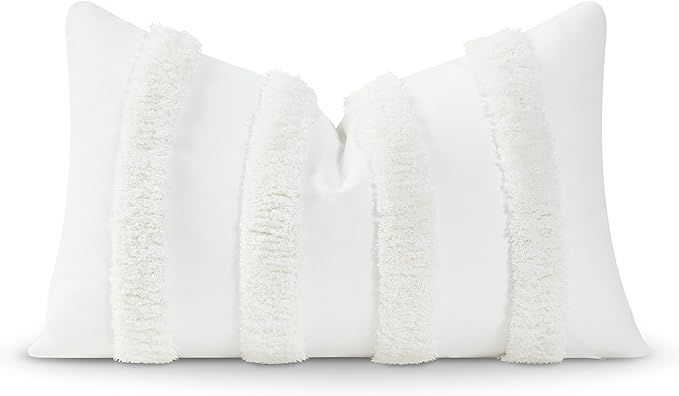 Hofdeco Premium Coastal Patio Tufted Indoor Outdoor Lumbar Pillow Cover Only, 12"x20" Water Resis... | Amazon (US)