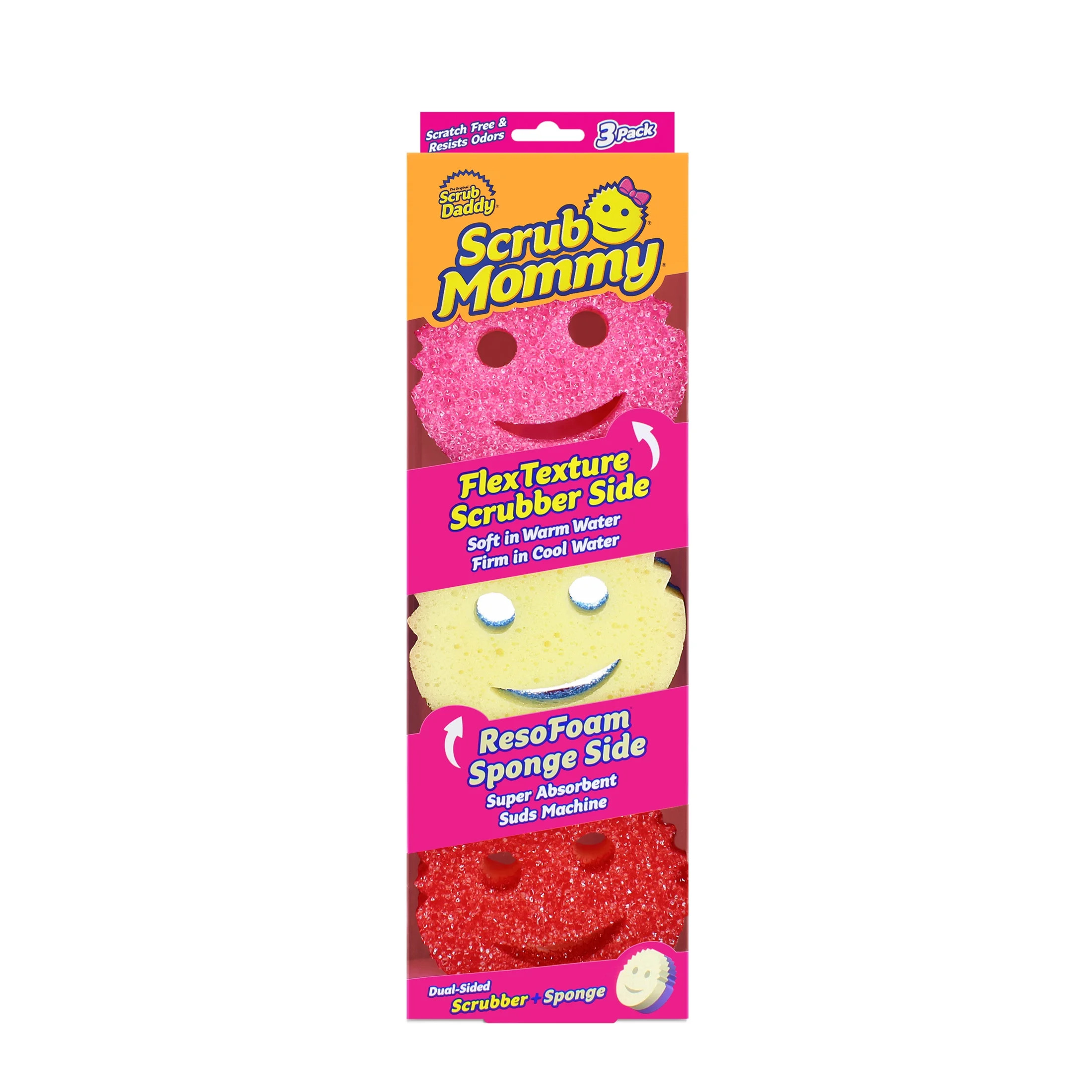 Scrub Daddy Scrub Mommy Dual-Sided Scrubber and Sponge - Scratch Free & Resists Odors - Pink, 3 C... | Walmart (US)