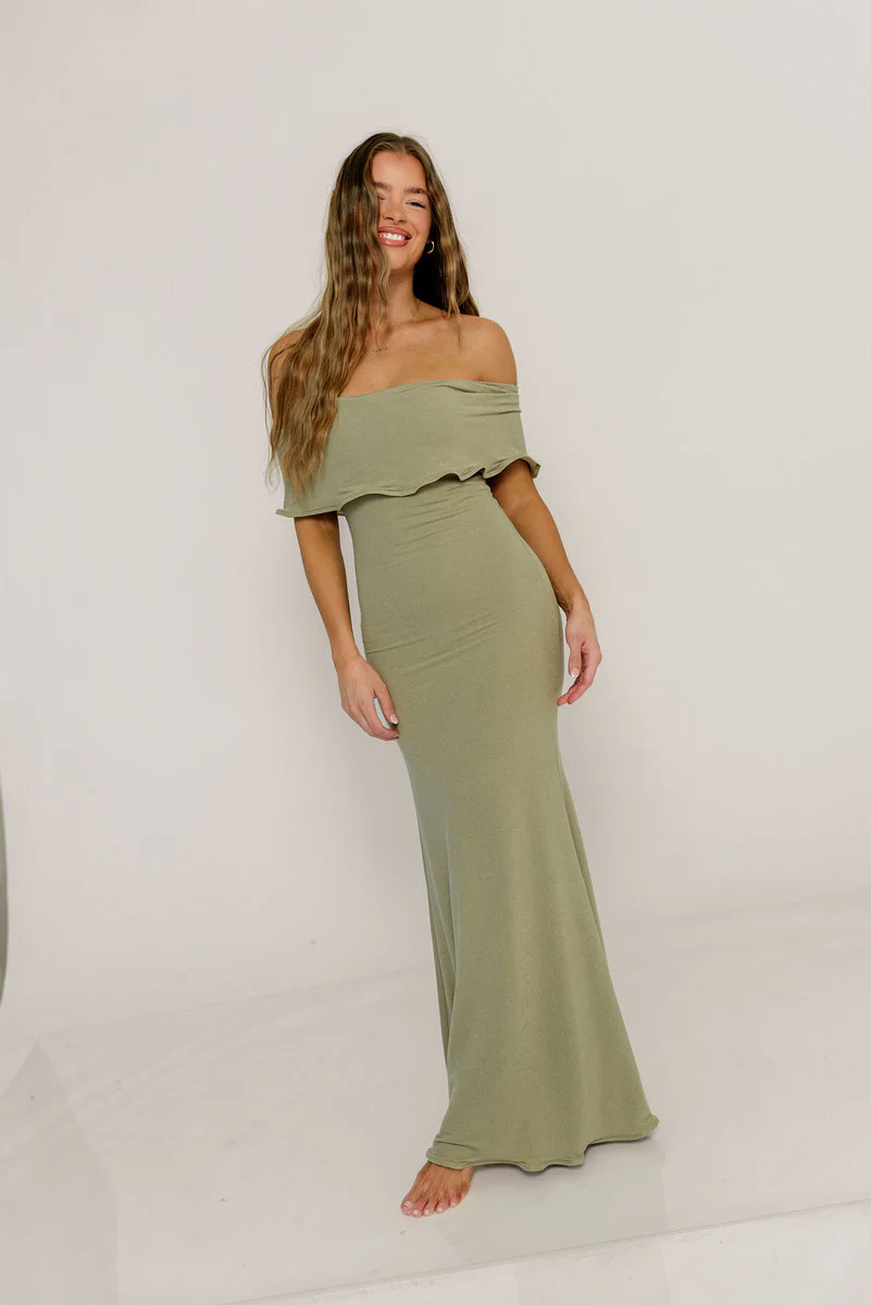 Tommie Maxi Dress in Dusty Olive - Bump Friendly (Size Up for Bump) | Worth Collective