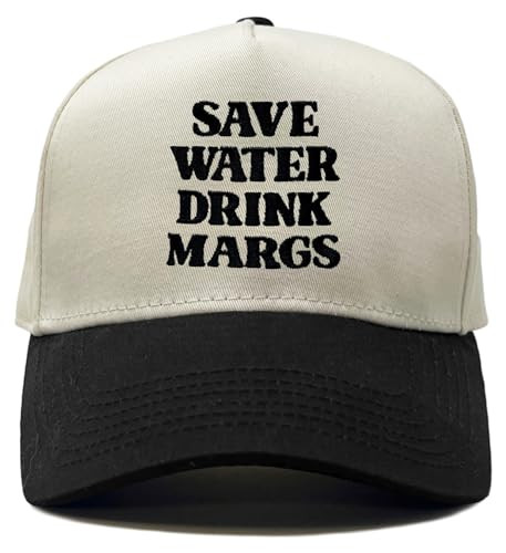Funky Junque Women's Cute Vintage Trucker Hat Save Water Drink Margs Embroidered Adjustable Dad Hat - Save Water Drink Margs - Black/Beige | Amazon (US)