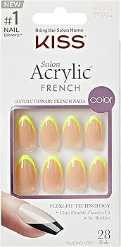 KISS Salon Acrylic French Color Press-On Nails, Hype", Neon Yellow, Medium Almond, 31 count | Amazon (CA)
