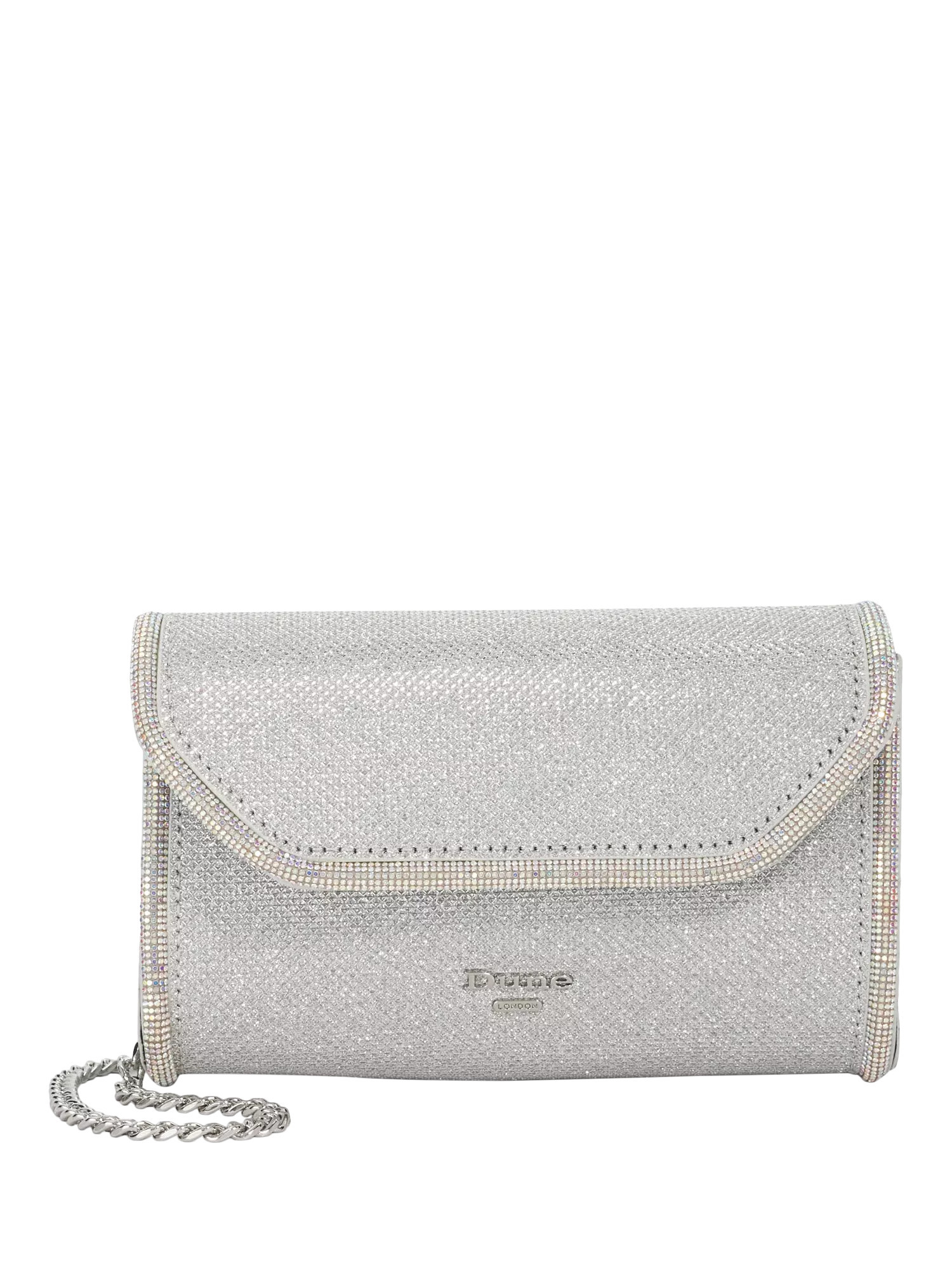 Dune Bellini Metallic Flapover Clutch Bag, Silver | John Lewis (UK)