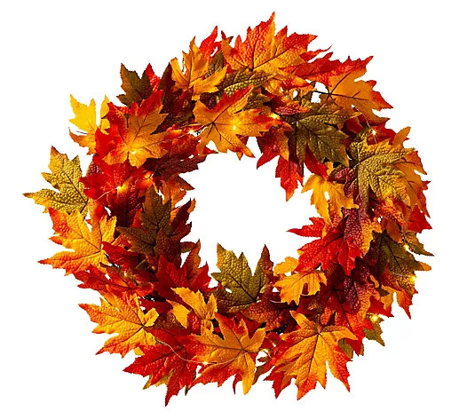 Glitzhome LED Fall Lighted Maple Leaves Wreath - QVC.com | QVC