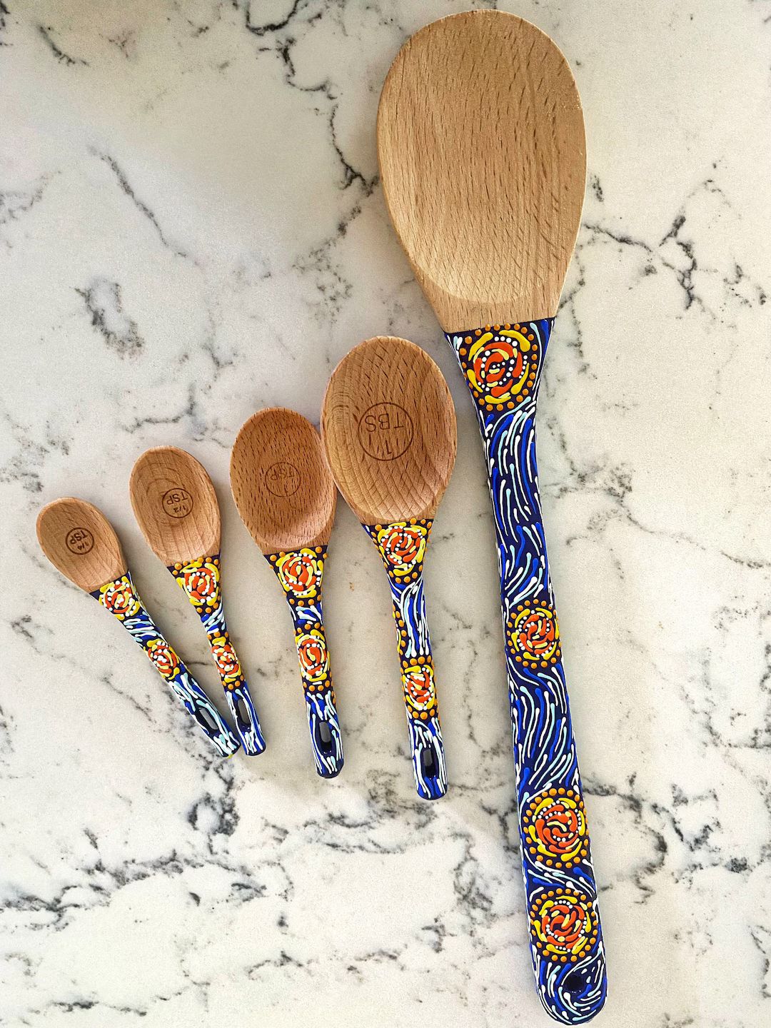 Navy Wooden Spoon Set Baking Spoons Baking Gift Mixing Spoon Small Gift Set Measuring Spoons Baki... | Etsy (US)