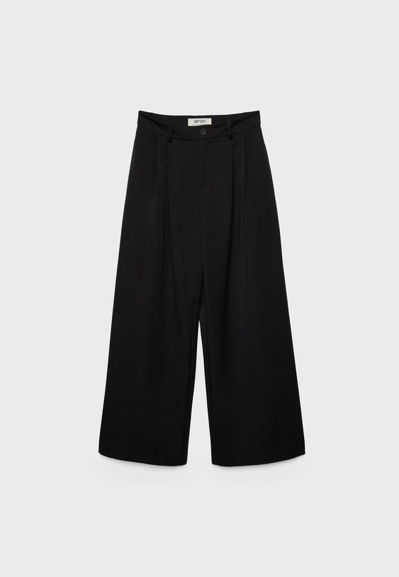 Wide leg smart trousers with darts - Women's Trousers | Stradivarius United Kingdom | Stradivarius (UK)