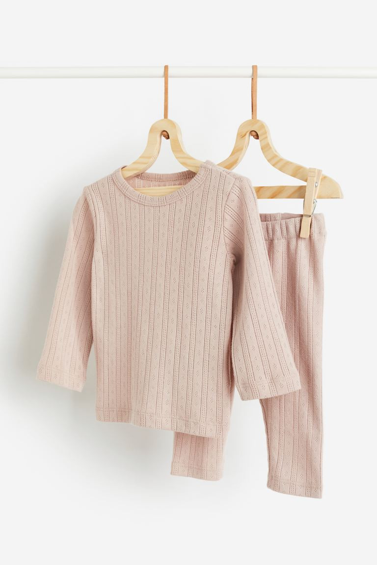 2-piece Pointelle Jersey Set - Light beige-pink - Kids | H&M US | H&M (US + CA)