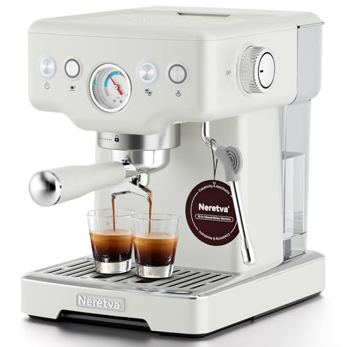 Neretva Espresso Machine, 1450W Stainless Steel Coffee and Espresso Maker Combo with Milk Frother 15Bar Visible Pressure Guage Espresso Coffee Machine for Espresso/Latte/Cappuccino/Home Barista-White | Amazon (US)