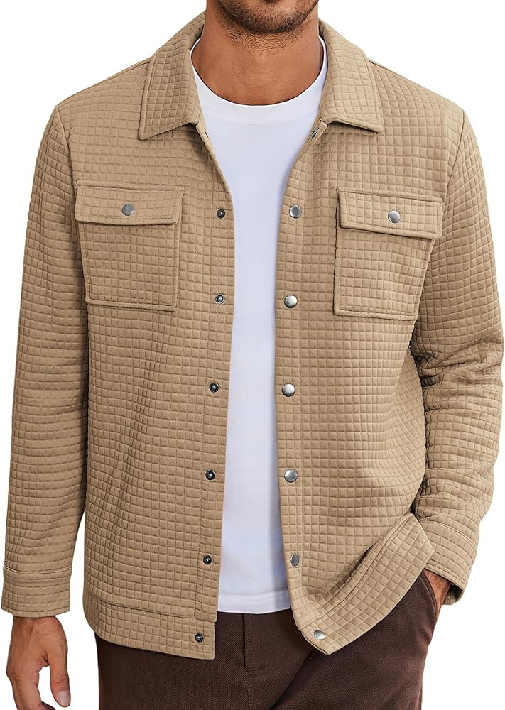 COOFANDY Mens Casual Shirt Jacket Button Down Waffle Jacket Long Sleeve Sweater Jackets Quilted S... | Amazon (US)