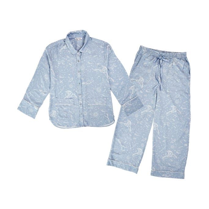 Lily and Lionel Exclusive Evie Pyjama Shirt and Trouser Set, Astrology Blue, Medium | Fortnum & Mason