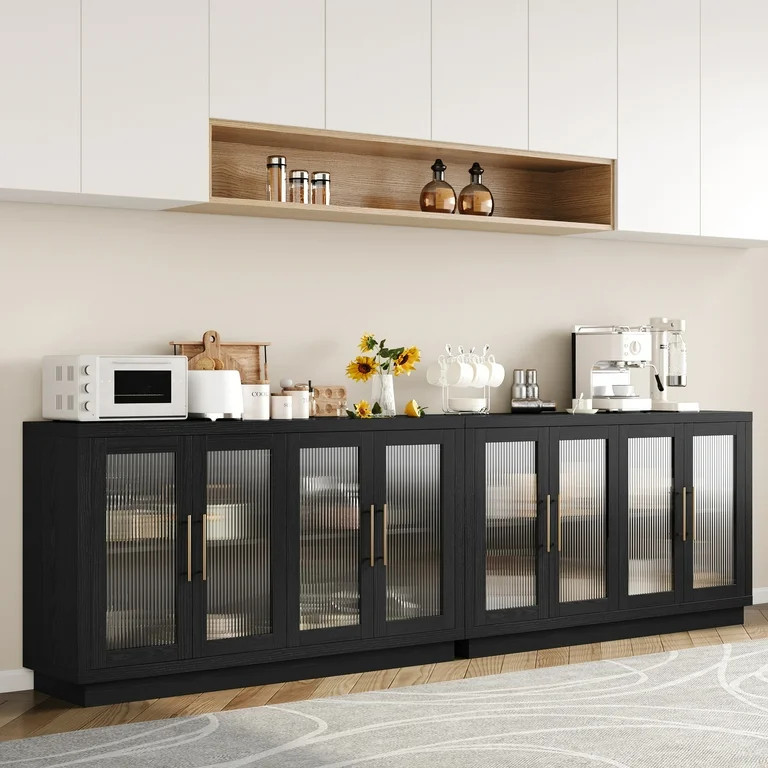 Homfa Modern Sideboard Buffet with Glass Doors, Accent Cabinet Console Table TV Stand, Black | Walmart (US)