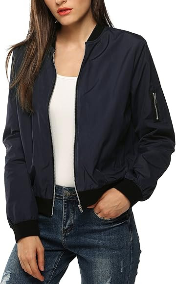 Zeagoo Women's Bomber Jacket Casual Coat Zip Up Outerwear Windbreaker with Pockets S-XXL | Amazon (US)