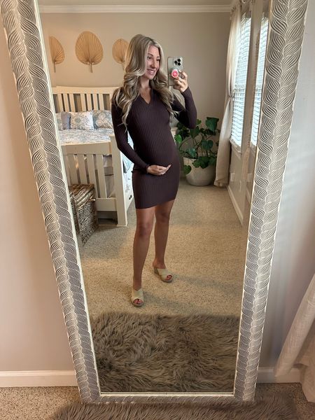 Pink Blush Brown Ribbed Collared Long Sleeve Dress. Love this casual look. It's easy to dress up or down. I'm going to style it with a hat and boots next! 

Maternity
Baby shower 
Bump friendly 
Pink blush maternity 

#LTKfit #LTKFind #LTKbump
