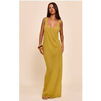 Petite Olive Chiffon Column Maxi Dress, Green | PrettyLittleThing US