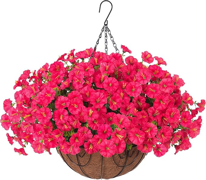 Artificial Faux Hanging Plants Flowers Basket for Outdoor Outside Spring Summer Decoration, Silk ... | Amazon (US)
