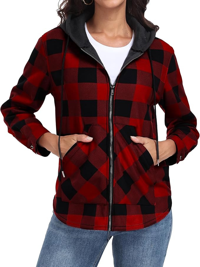 Lepunuo Women's Plaid Jackets Full-Zip Long Sleeve Shirts Jacket Casual Warm Coat Trendy Fall Out... | Amazon (US)