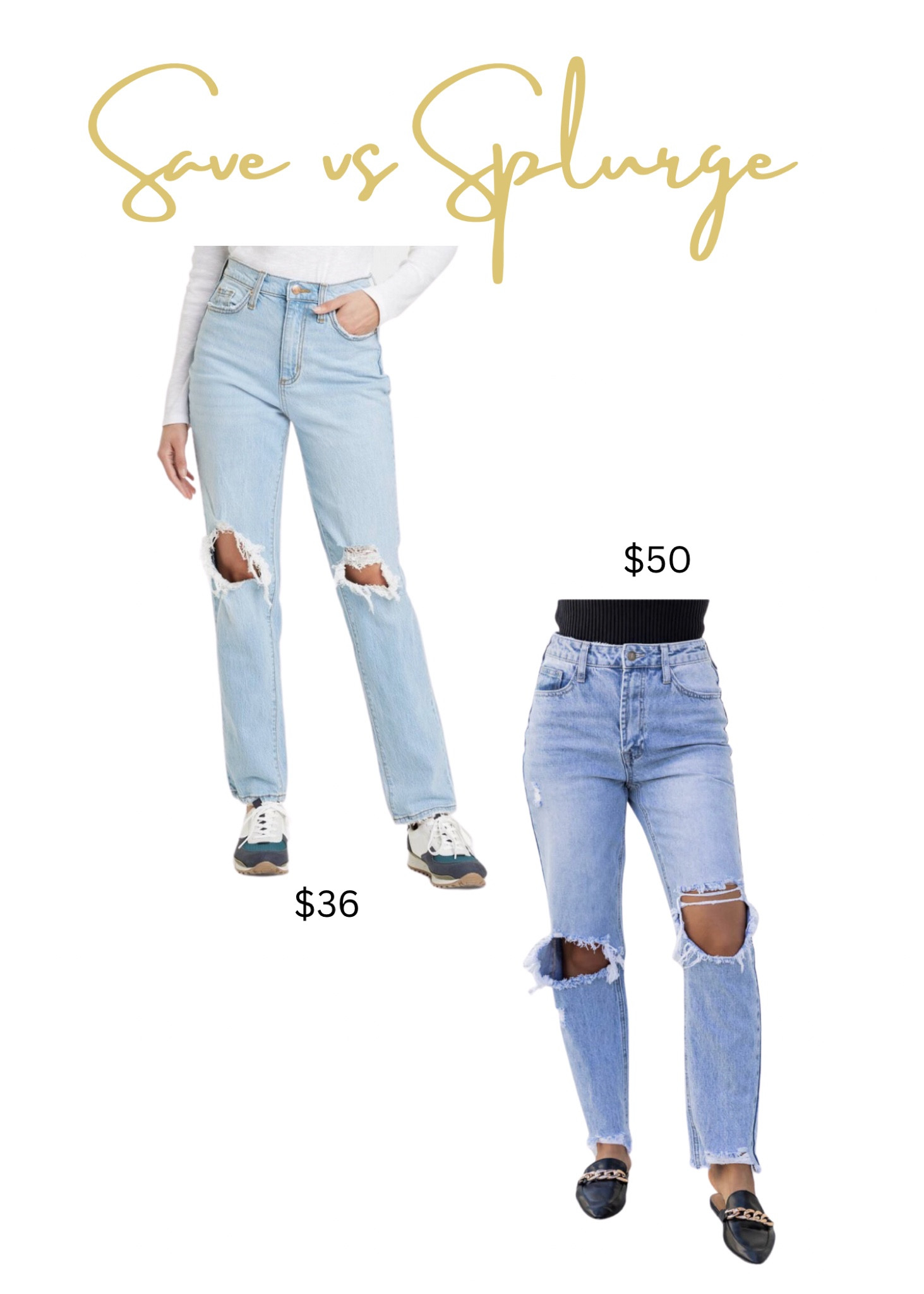 Distressed straight jeans! Two affordable options in this round of save vs splurge! 

#LTKfit #LTKstyletip #LTKunder100