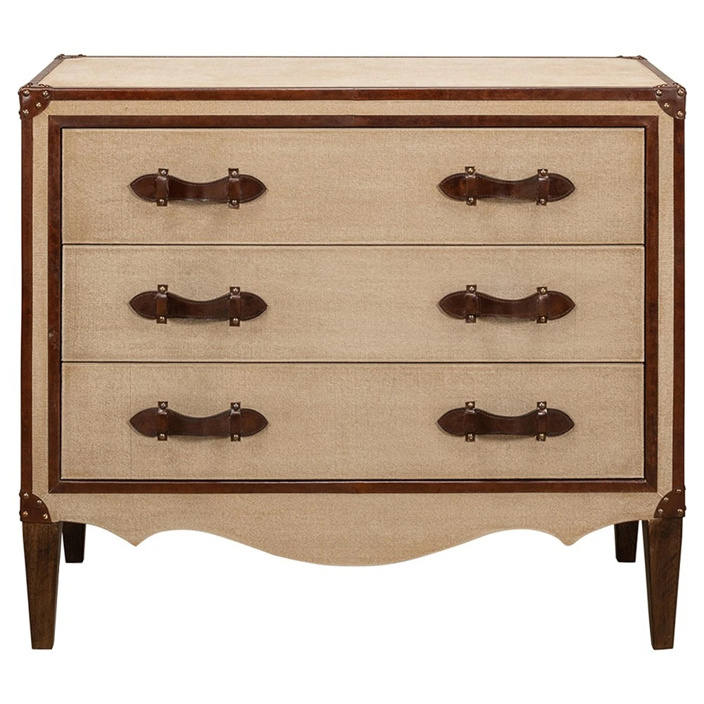 Esther French Country Beige Canvas Leather Bachelor Chest | Kathy Kuo Home