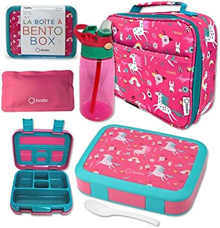 Bento Lunch Box with Insulated Bag, Water Bottle & Ice Pack Set for Kids Toddlers, 5 Portion Sect... | Amazon (US)