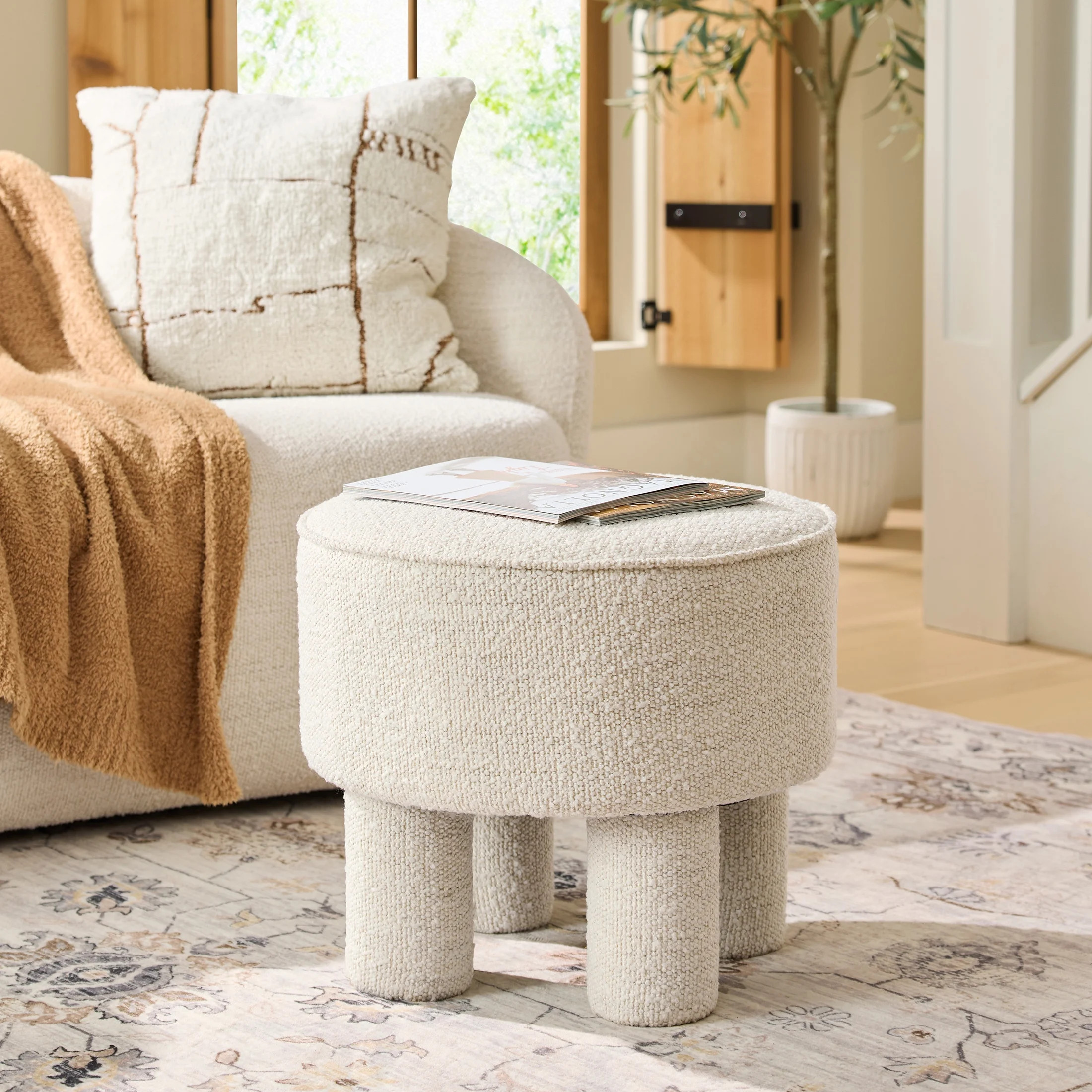 Better Homes & Gardens Adlin Ottoman, Cream Boucle | Walmart (US)