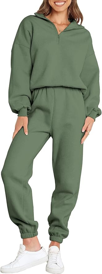 ANRABESS Women 2 Piece Outfits Sweatsuit Oversized Half Zip Sweatshirt Jogger Sweatpants Tracksui... | Amazon (US)