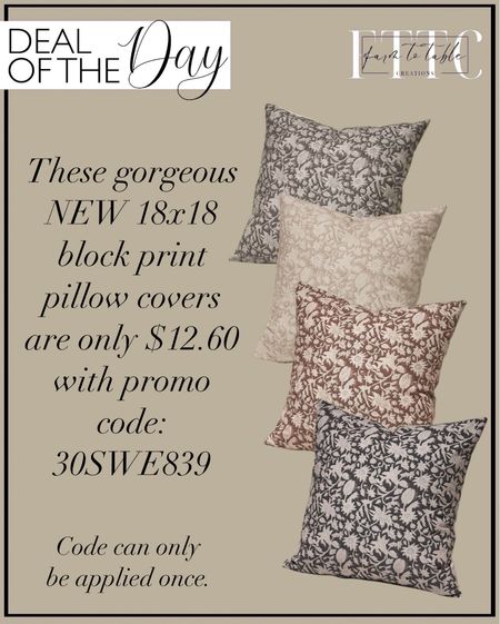 Deal of the Day. Follow @farmtotablecreations on Instagram for more inspiration.

What a steal on these gorgeous new pillow covers found on Amazon. Promo code can only be applied once. I absolutely love them and the price is too good to pass up! 

Don’t forget to size up on your insert.

Amazon | Amazon Home Finds | Loloi Rugs | Bathroom Decor | Bathroom Storage | Amazon Must Haves | Bathroom Shelves | Home Decorating | Decor Ideas | Budget Friendly Decor | Home Inspiration  | Small Spaces | Bedroom Decor | Small Bathroom Storage | Summer Decor | Summer Bathroom Decor | Affordable Decor | Amazon Living Room Finds 

#LTKSaleAlert #LTKFindsUnder50 #LTKHome