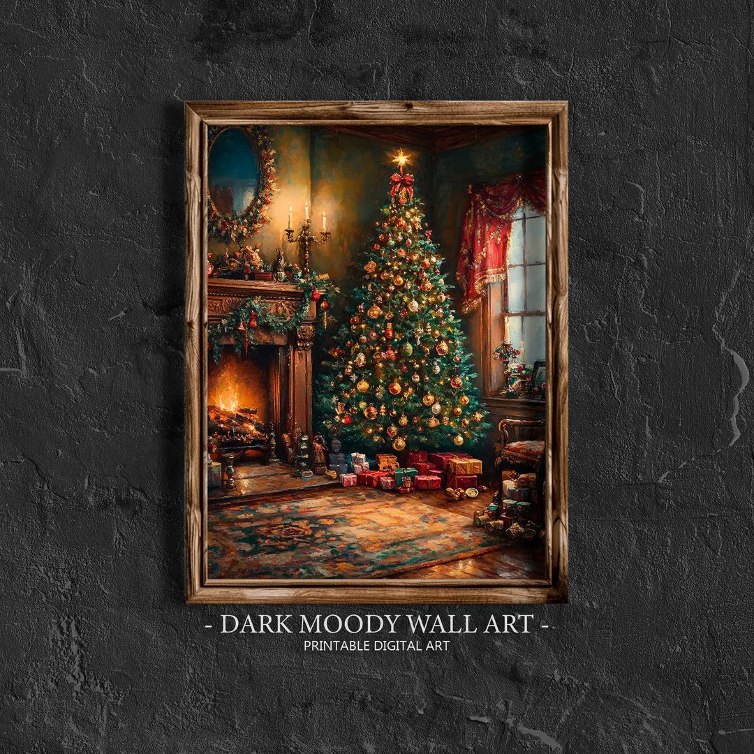 Christmas Tree Print, Printable Vintage Christmas Wall Art, Christmas Interior, Dark Academia Dec... | Etsy (US)