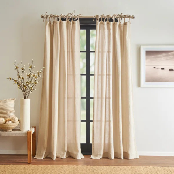 DKNY Pure Cotton Gauze Tietab Offwhite Curtain Panel Pair (Set of 2) | Wayfair North America