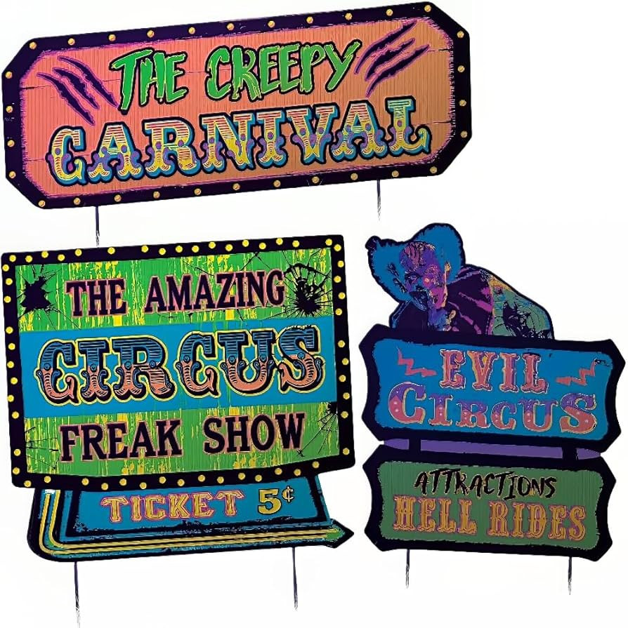 Creepy Multicolor Carnival Blacklight Yard Signs - 11.5"-16.3" (Pack of 3) - Spooky Halloween Out... | Amazon (US)
