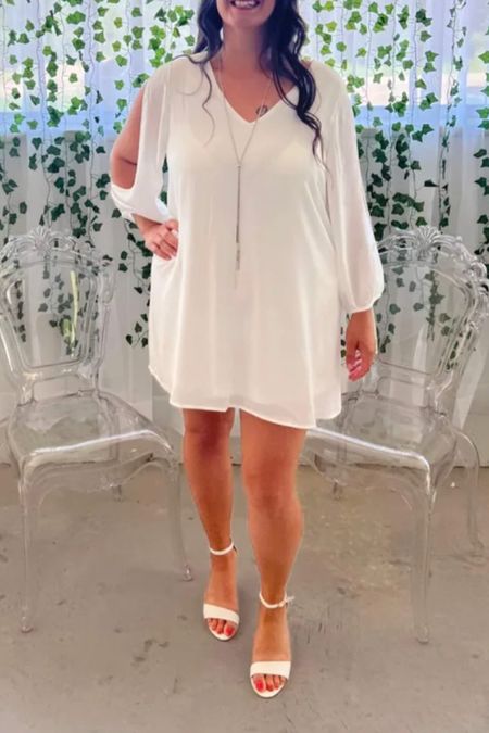 This long sleeve white party dress looks great on curvy and plus size women. This party dress is perfect for apple shape women too. 

#LTKunder50 #LTKcurves