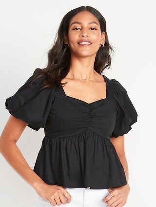 Puff-Sleeve Ruched Smocked Babydoll Swing Blouse for Women | Old Navy (US)