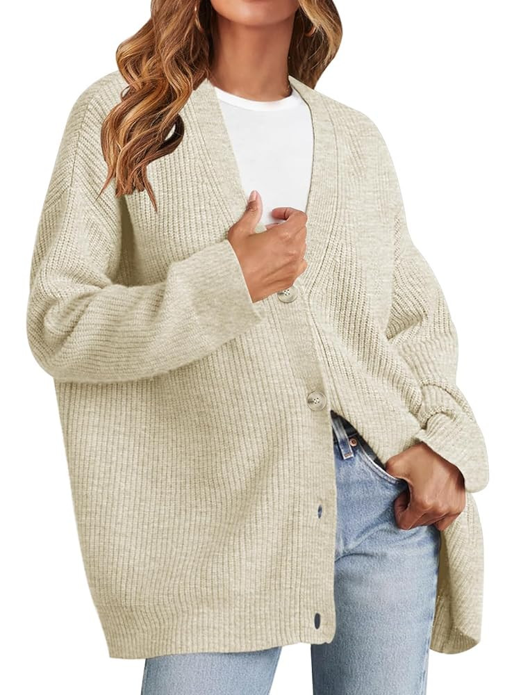 MEROKEETY Women's Cardigan Sweaters 2025 Fall Open Front Oversized Button V Neck Loose Soft Knit ... | Amazon (US)