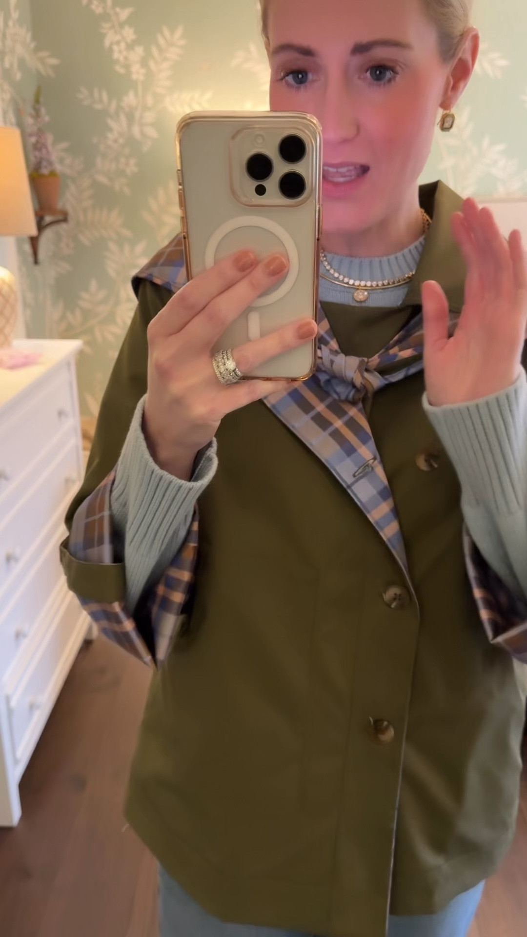 This outfit is one of those easy, put-together looks that works for real life. A tailored olive jacket layered over a soft knit, finished with subtle plaid details and simple jewelry.

#LTKgrwm #LTKootd