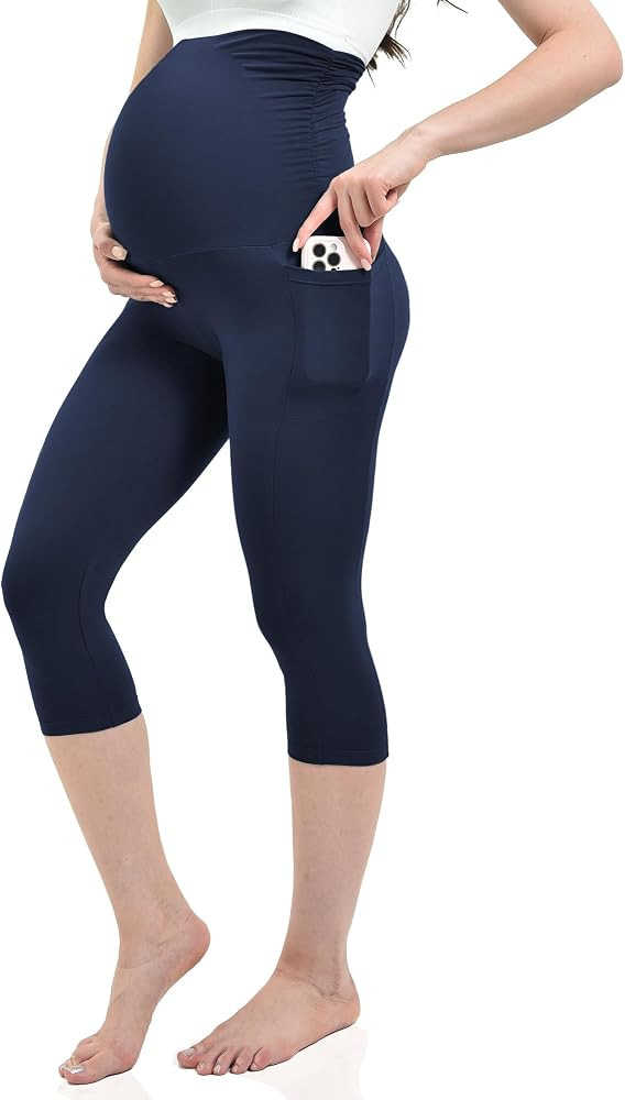 Ipletix Maternity Capris Leggings with Pockets Pregnancy Yoga Pants | Amazon (US)