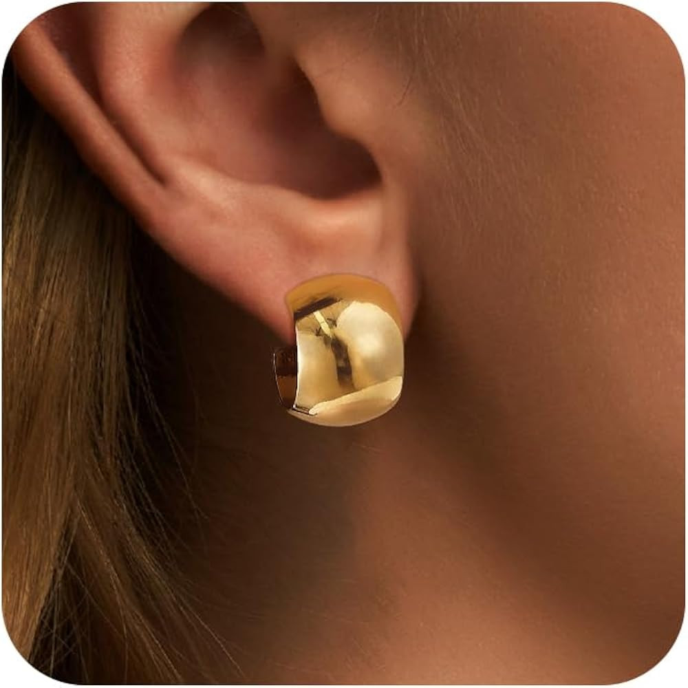 Dainty Small Hoop Earrings for Women -Trendy 14K Gold/Silver Plated Hypoallergenic Lightweight Hu... | Amazon (US)