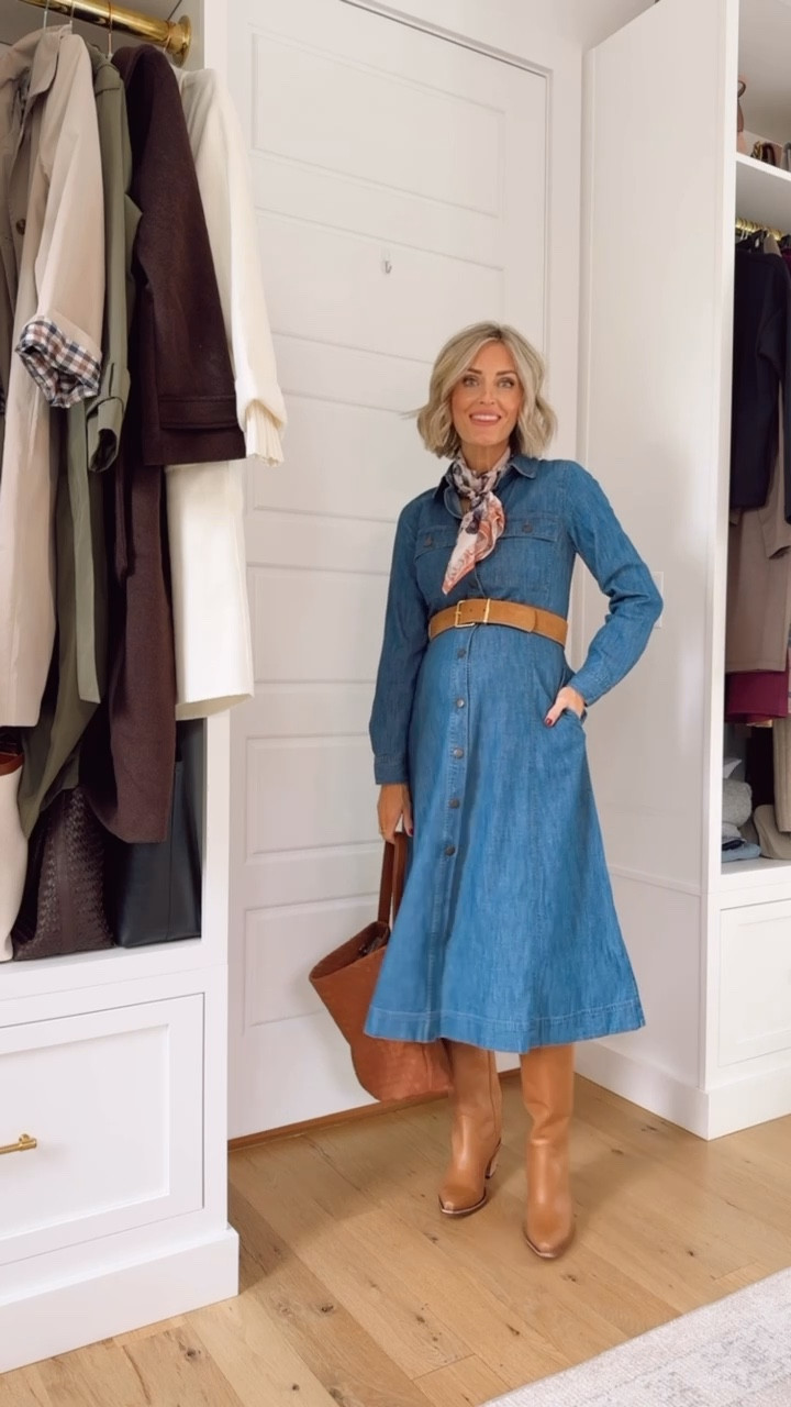 This long sleeve chambray dress is such a good fall staple! Wearing size 2.

Loverly Grey, Loft, chambray dress, denim dress, long sleeve dress, midi dress, fall dress, fall fashion, suede belt, suede purse, suede bag, leather boots, tall boots, fall boots, fall outfit ideas 

#LTKFindsUnder100 #LTKStyleTip #LTKSeasonal