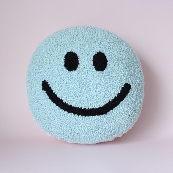 Handmade Sky Blue Punch Needle Smiley Face Cushion  Punch | Etsy | Etsy (US)