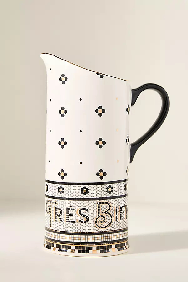 Bistro Tile Stoneware 24k Gold Accent Pitcher | Anthropologie (US)