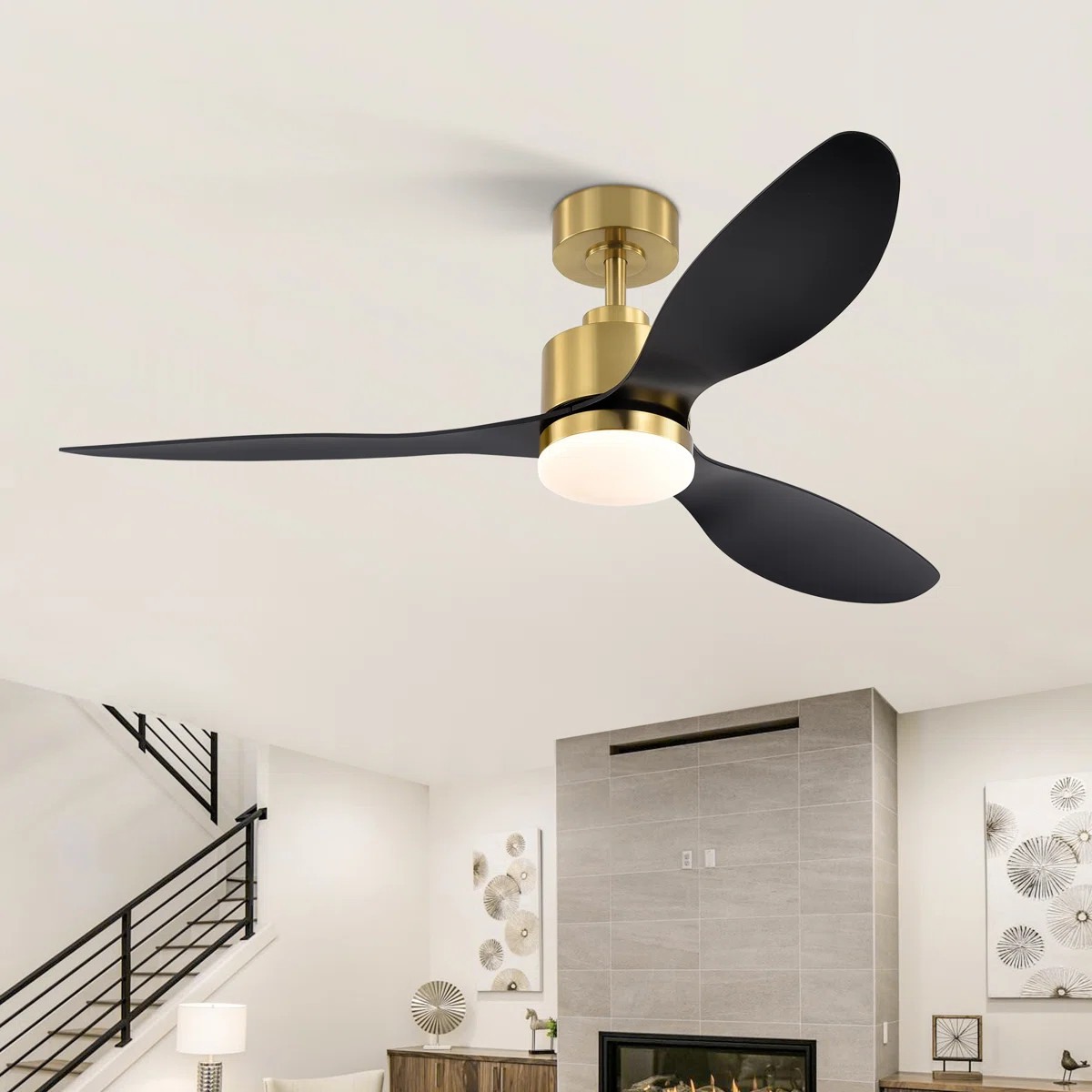 Loritta 52'' 3 - Blade Large Indooor Ceiling Fan With Light Kit and Remote, 3 LED Colors, 6 Speed... | Wayfair North America
