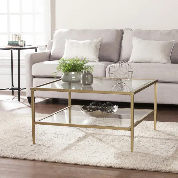 Porch & Den Lakeridge Gold Metal/ Glass Square Cocktail Table | Bed Bath & Beyond