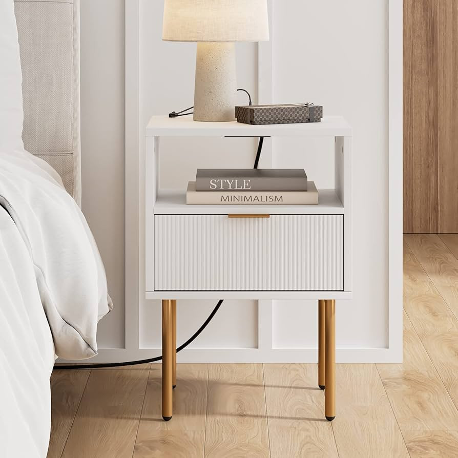 Masupu Nightstand with Charging Station,Mid-Century Modern Bedside Table with Storage Drawer and ... | Amazon (US)