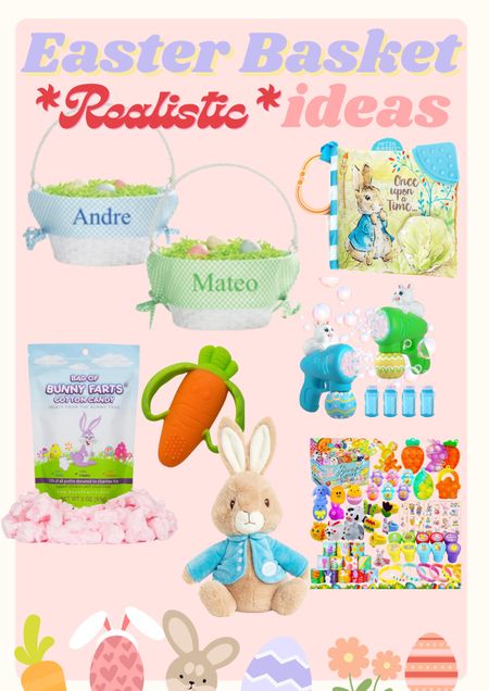 I’ve seen some insane basket ideas that IMO just aren’t necessary. Here’s what I’m actually putting in my kids Easter baskets — Andre loves stuffed animals so that’s key for him. He’ll think the bunny farts cotton candy is hilarious + something yummy for him to eat. Bubbles are always a hit. Teethers for Mateo (basically making him one so that Andre doesn’t feel sad for him). And then getting this big thing of Easter egg stuffers for the  egg hunt. I plan to put out like 15 eggs maybe - so I’ll save the rest for next year! The baskets were the biggest splurge but obviously that’s a fixed cost bc I’ll use these for them for many years. 

#LTKSeasonal #LTKfindsunder50 #LTKbaby