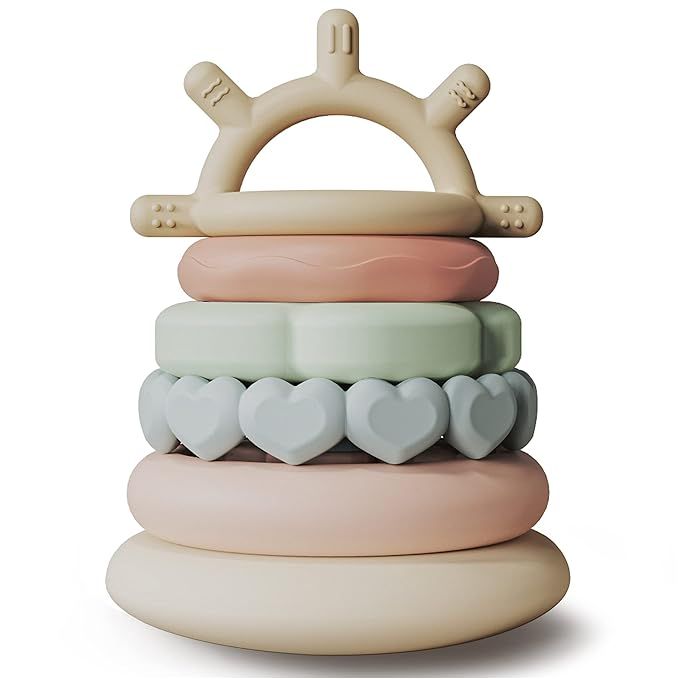 Moonkie Stacks of Circles Soft Teething Toy Educational Learning Stacking Ring Toys for Babies, 7... | Amazon (US)