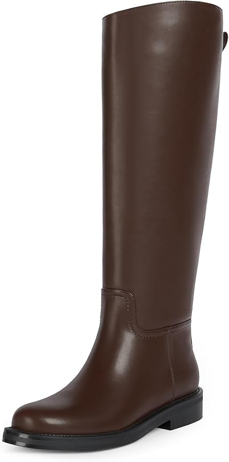Knee High Boots for Women Flat Round Toe Chunky Low Heels Tall Long Riding Boots | Amazon (US)