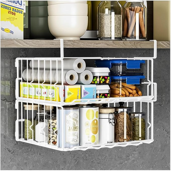 Under Shelf Basket Storage 2Pack - 12.6in Metal Under Cabinet Shelf, Hanging Wire Basket Shelves,... | Amazon (US)