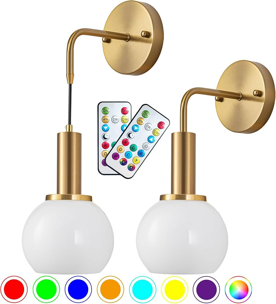 Battery Operated Wall Sconce Set of 2,Battery Wall Light with Remote No Wiring,Battery Sconce wit... | Amazon (US)