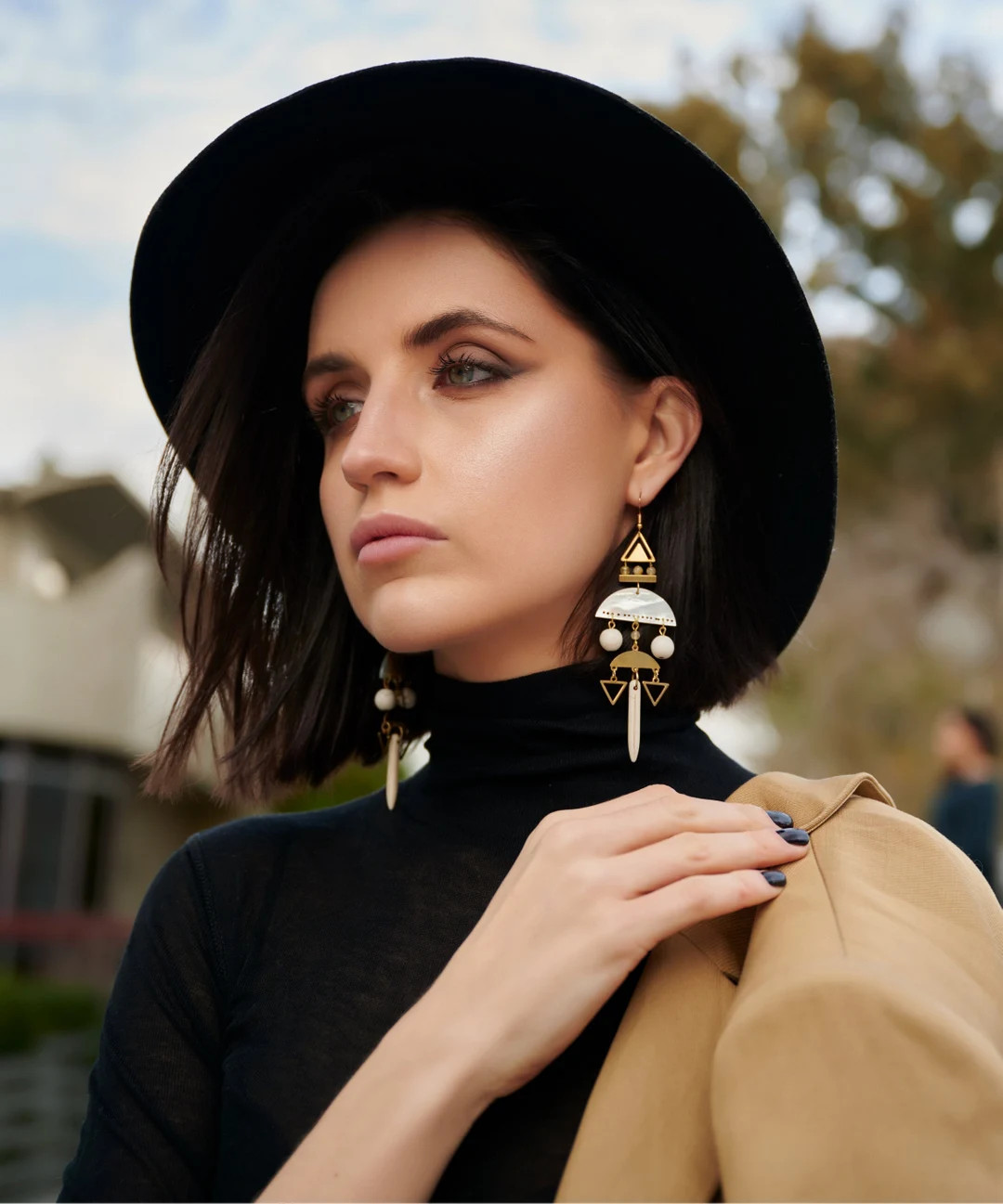 Long Bohemian Geometric Gemstone Earrings / Large Unique Boho Earrings / Big Boho Statement Earri... | Etsy (US)