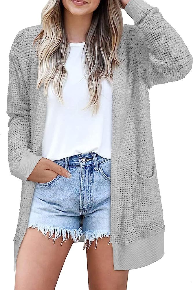 STYLEWORD Women's 2023 Fall Fashion Cardigan Sweater Lightweight Open Front Knit Casual Long Cardiga | Amazon (US)