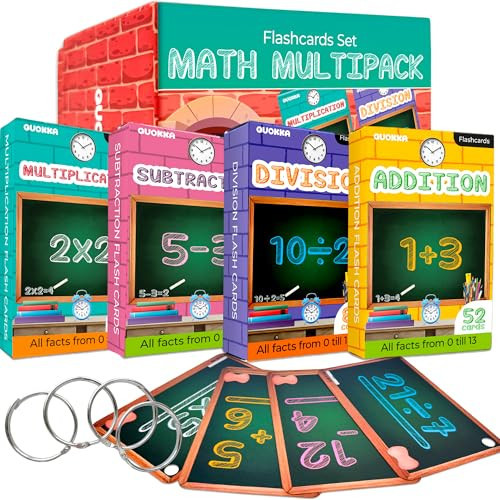 QUOKKA Math Flash Cards for Kids Ages 4-8 - Addition and Subtraction, Multiplication and Division Games for Kids 5-7 - 278 Double-Sided Flashcards for Studying - Large Bold Fonts - Flash Card Rings | Amazon (US)