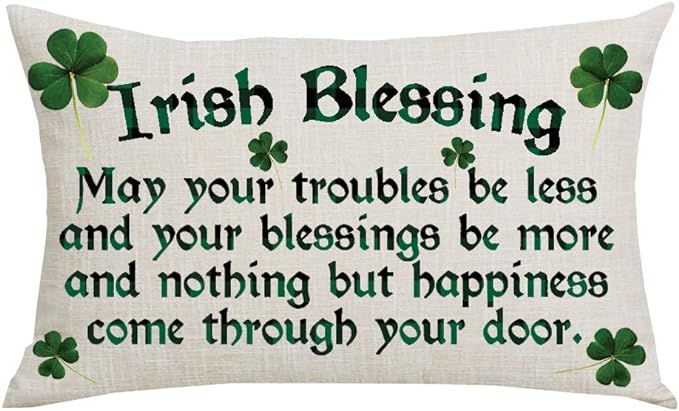 WENIANRU Green Quote Irish Blessing Clovers St. Patrick's Day Spring Home Sofa Chair Bed Decorati... | Amazon (US)