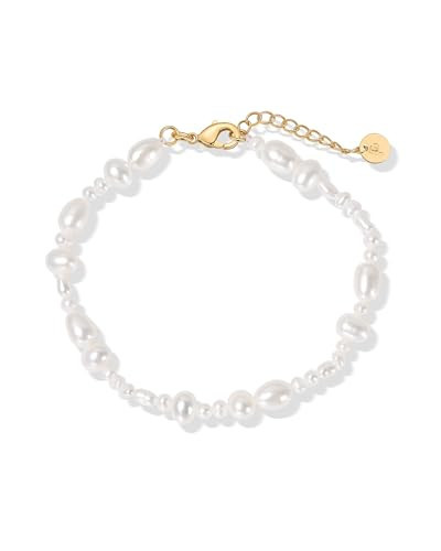 PAVOI 14K Yellow Gold Plated Baroque Freshwater Pearl Beaded Bracelet Bridal Gift for Women | Beachy 6.5" Pearl Bracelet | Amazon (US)